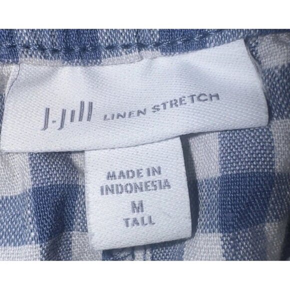 J. Jill Linen Stretch Blue White Checked Pull On Cropped Pants Stretch Med Tall - Picture 5 of 11